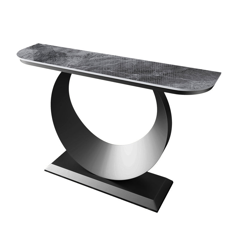 Zeitgenössische Halbmondkonsole Akzenttisch Antikes Finish -Konsole -Sofa Tisch in Stein
