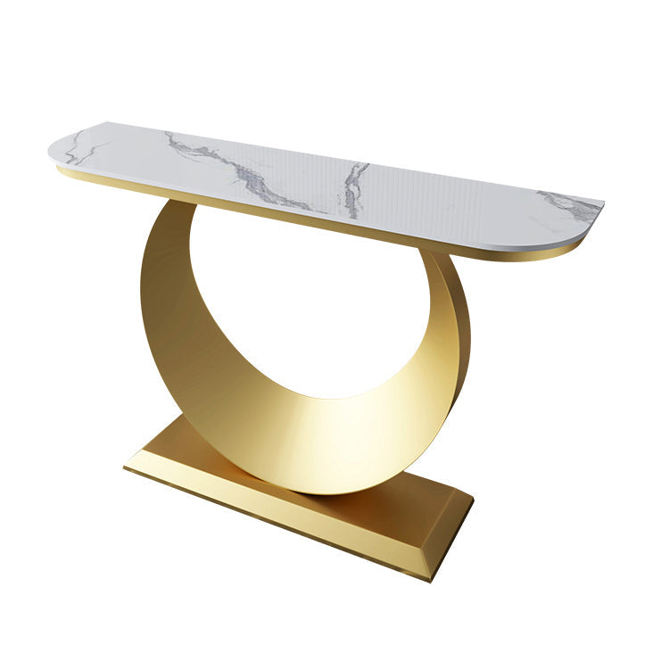 Zeitgenössische Halbmondkonsole Akzenttisch Antikes Finish -Konsole -Sofa Tisch in Stein