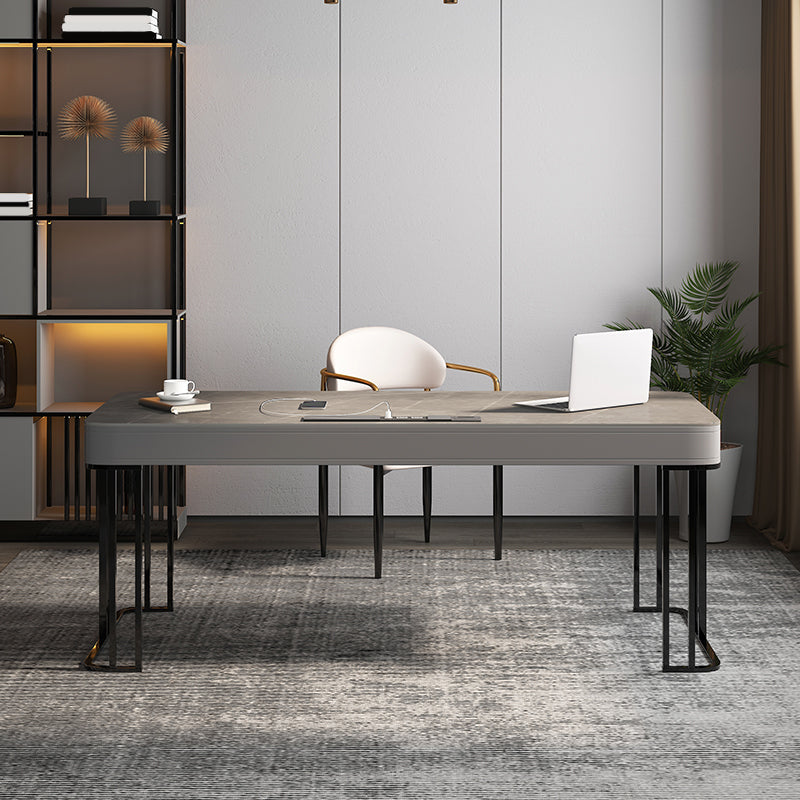 Moderne stenen kantoorbureau rechthoekige vorm taakbureau met 2-laden in grijs