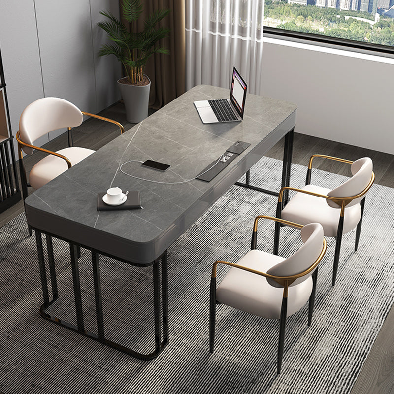 Moderne stenen kantoorbureau rechthoekige vorm taakbureau met 2-laden in grijs