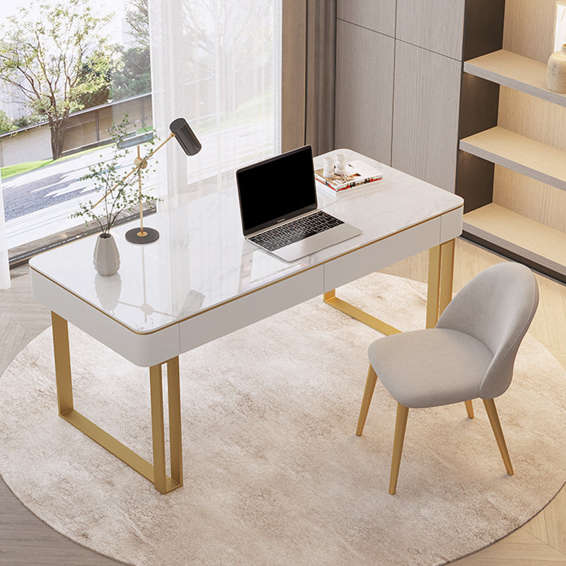Rectangular Shaped Office Working Table Stone Writing Desk in Gold/Black Clearhalo 'furn' 'furn_office_desk' 'Furniture' 'Office Desks' 'Office Furniture' 'office_desk' 6978117