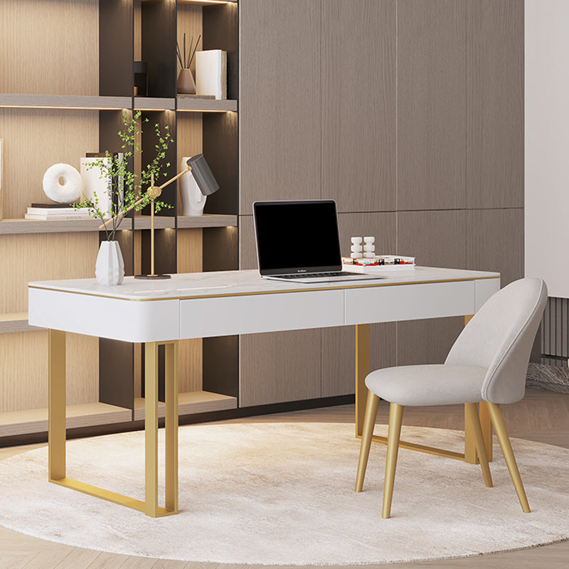 Rectangular Shaped Office Working Table Stone Writing Desk in Gold/Black Clearhalo 'furn' 'furn_office_desk' 'Furniture' 'Office Desks' 'Office Furniture' 'office_desk' 6978118