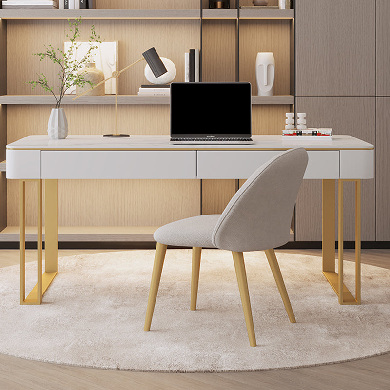 Rectangular Shaped Office Working Table Stone Writing Desk in Gold/Black Clearhalo 'furn' 'furn_office_desk' 'Furniture' 'Office Desks' 'Office Furniture' 'office_desk' 6978119