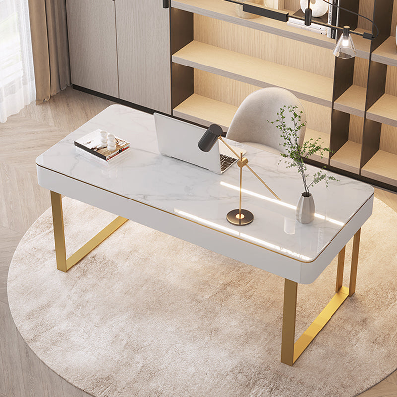 Rectangular Shaped Office Working Table Stone Writing Desk in Gold/Black Clearhalo 'furn' 'furn_office_desk' 'Furniture' 'Office Desks' 'Office Furniture' 'office_desk' 6978120