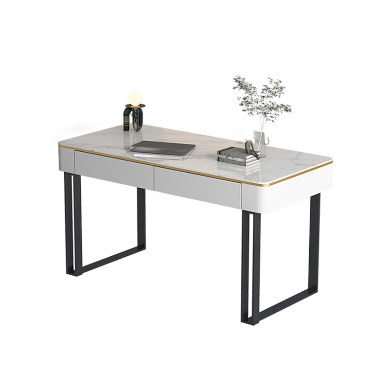 Rectangular Shaped Office Working Table Stone Writing Desk in Gold/Black Black Clearhalo 'furn' 'furn_office_desk' 'Furniture' 'Office Desks' 'Office Furniture' 'office_desk' 6978121