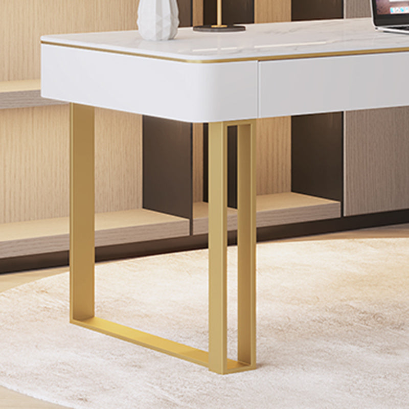 Rectangular Shaped Office Working Table Stone Writing Desk in Gold/Black Clearhalo 'furn' 'furn_office_desk' 'Furniture' 'Office Desks' 'Office Furniture' 'office_desk' 6978124