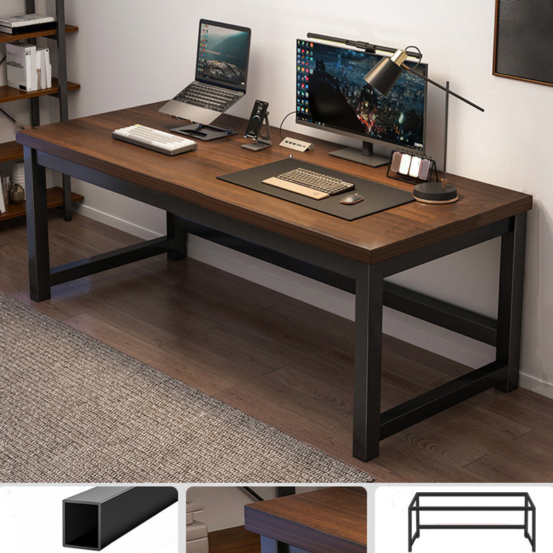 Wooden Rectangular Computer Desk Modern 29.13" Tall Gaming Desk with Steel Legs 71"L x 24"W x 29"H Walnut Clearhalo 'furn' 'furn_office_desk' 'Furniture' 'Office Desks' 'Office Furniture' 'office_desk' 6978232