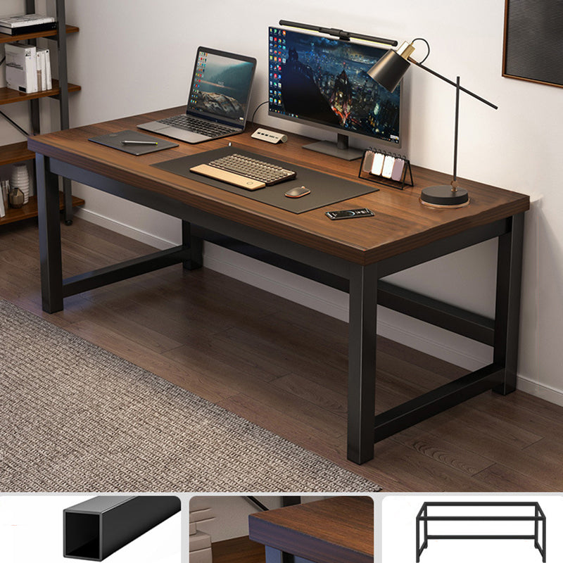 Wooden Rectangular Computer Desk Modern 29.13" Tall Gaming Desk with Steel Legs 55"L x 24"W x 29"H Walnut Clearhalo 'furn' 'furn_office_desk' 'Furniture' 'Office Desks' 'Office Furniture' 'office_desk' 6978243