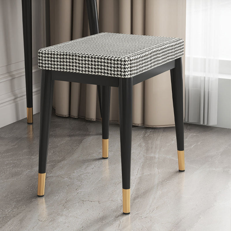 Solid Color Flannel Standard Stool Modern Simple Rectangular Upholstered Stool Houndstooth pattern 1 Piece Black Clearhalo 'furn' 'furn_ottomans_poufs' 'Furniture' 'Living Room Furniture' 'Ottomans & Poufs' 'ottomans_poufs' 6978715