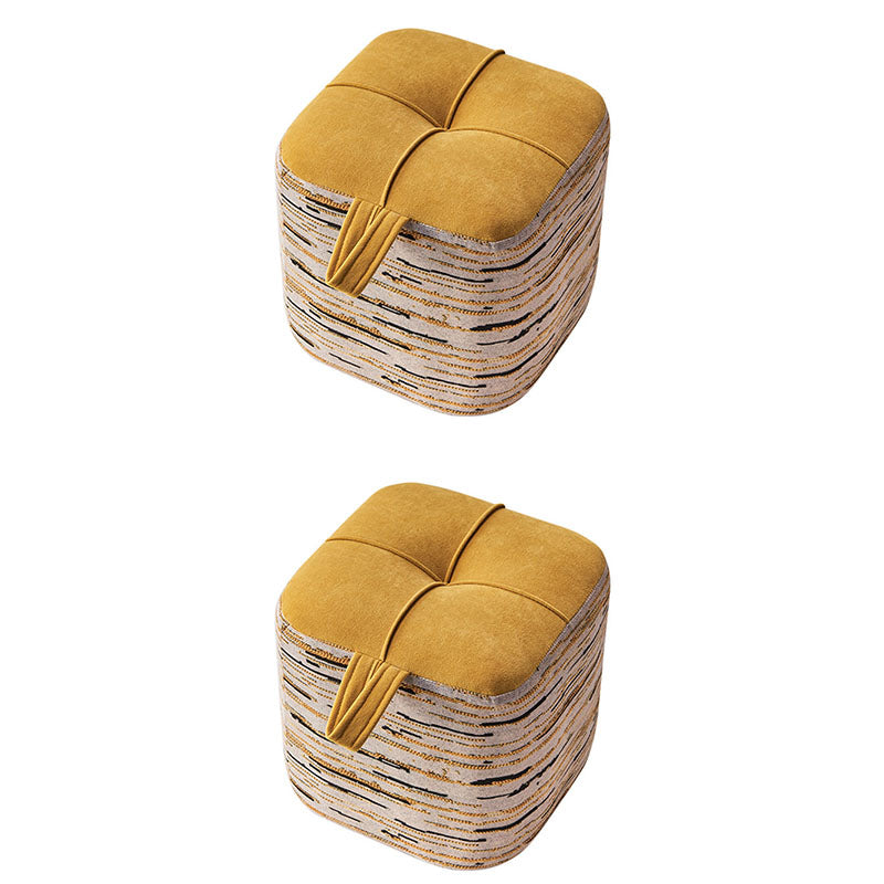 Color Block Fabric Standard Stool Modern Simple Upholstered Ottoman Velvet Yellow 2 Piece Set Clearhalo 'furn' 'furn_ottomans_poufs' 'Furniture' 'Living Room Furniture' 'Ottomans & Poufs' 'ottomans_poufs' 6978781