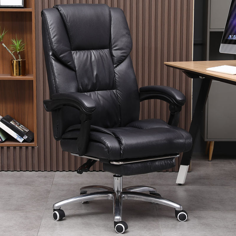 Modern Leather Slide Chair Padded Arms Adjustable Seat Height Office Chair with Wheels Black 1 Piece Clearhalo 'furn' 'furn_office_chair' 'Furniture' 'Office Chairs' 'Office Furniture' 'office_chair' 6982174