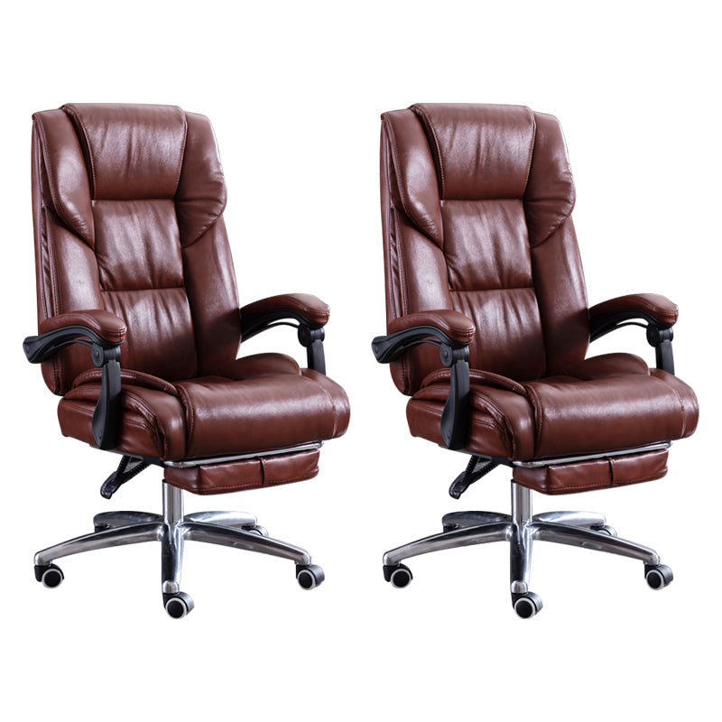 Modern Leather Slide Chair Padded Arms Adjustable Seat Height Office Chair with Wheels Brown 2 Piece Set Clearhalo 'furn' 'furn_office_chair' 'Furniture' 'Office Chairs' 'Office Furniture' 'office_chair' 6982176