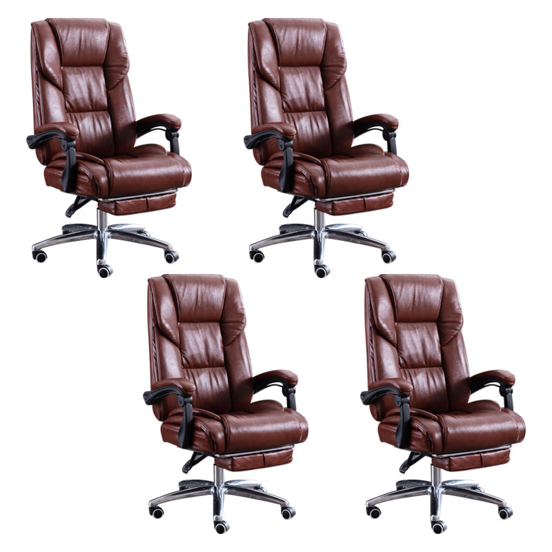 Modern Leather Slide Chair Padded Arms Adjustable Seat Height Office Chair with Wheels Brown 4 Piece Set Clearhalo 'furn' 'furn_office_chair' 'Furniture' 'Office Chairs' 'Office Furniture' 'office_chair' 6982177