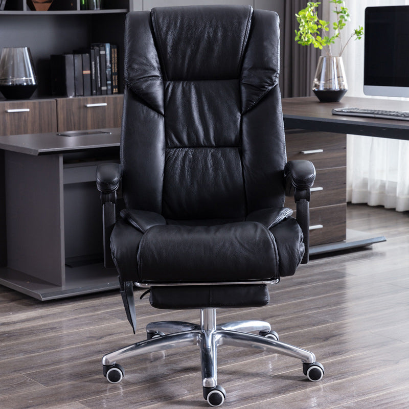Modern Leather Slide Chair Padded Arms Adjustable Seat Height Office Chair with Wheels Black Genuine Leather 1 Piece Clearhalo 'furn' 'furn_office_chair' 'Furniture' 'Office Chairs' 'Office Furniture' 'office_chair' 6982178
