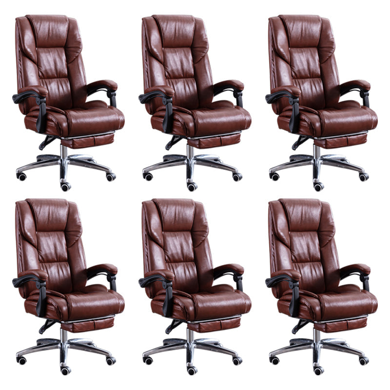 Modern Leather Slide Chair Padded Arms Adjustable Seat Height Office Chair with Wheels Brown 6 Piece Set Clearhalo 'furn' 'furn_office_chair' 'Furniture' 'Office Chairs' 'Office Furniture' 'office_chair' 6982180