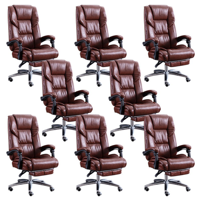 Modern Leather Slide Chair Padded Arms Adjustable Seat Height Office Chair with Wheels Brown 8 Piece Set Clearhalo 'furn' 'furn_office_chair' 'Furniture' 'Office Chairs' 'Office Furniture' 'office_chair' 6982182