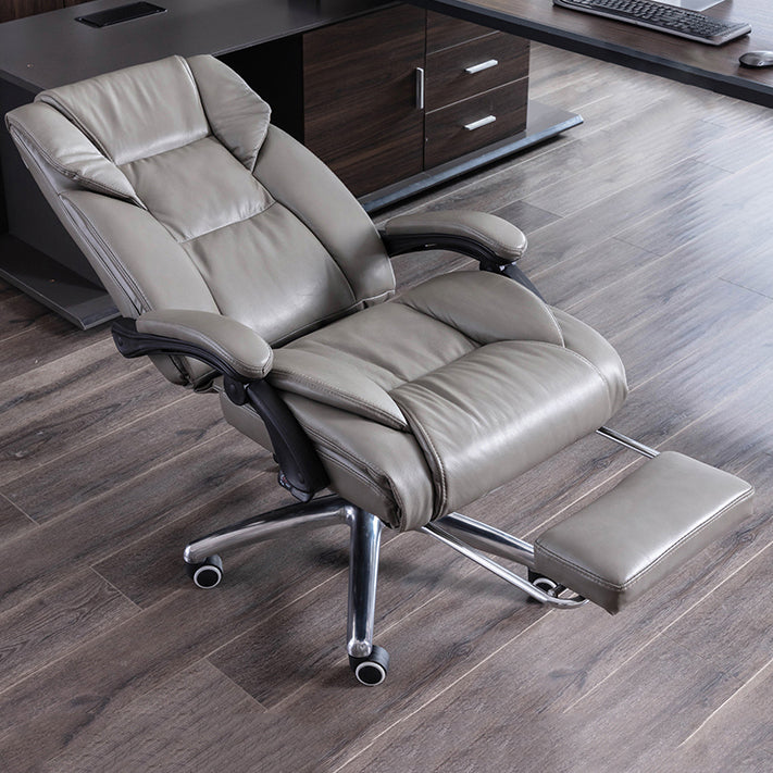 Modern Leather Slide Chair Padded Arms Adjustable Seat Height Office Chair with Wheels Grey 1 Piece Clearhalo 'furn' 'furn_office_chair' 'Furniture' 'Office Chairs' 'Office Furniture' 'office_chair' 6982188