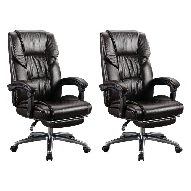 Modern Leather Slide Chair Padded Arms Adjustable Seat Height Office Chair with Wheels Coffee 2 Piece Set Clearhalo 'furn' 'furn_office_chair' 'Furniture' 'Office Chairs' 'Office Furniture' 'office_chair' 6982191