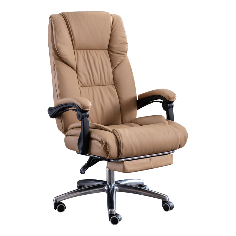 Modern Leather Slide Chair Padded Arms Adjustable Seat Height Office Chair with Wheels Khaki 1 Piece Clearhalo 'furn' 'furn_office_chair' 'Furniture' 'Office Chairs' 'Office Furniture' 'office_chair' 6982195