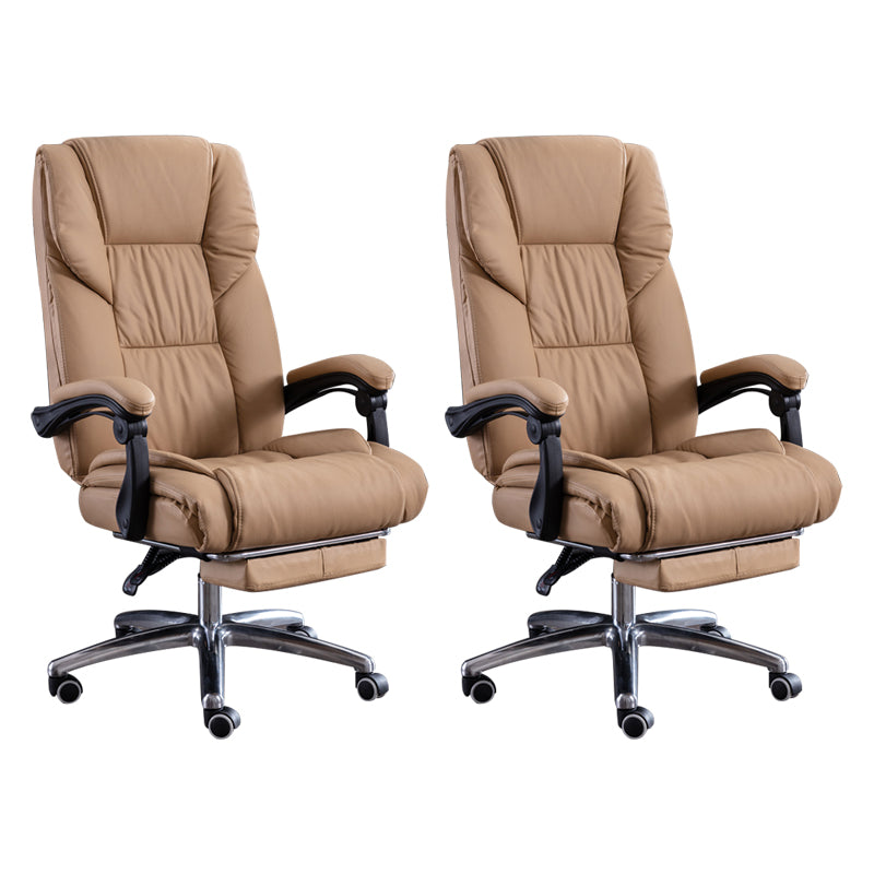 Modern Leather Slide Chair Padded Arms Adjustable Seat Height Office Chair with Wheels Khaki 2 Piece Set Clearhalo 'furn' 'furn_office_chair' 'Furniture' 'Office Chairs' 'Office Furniture' 'office_chair' 6982196