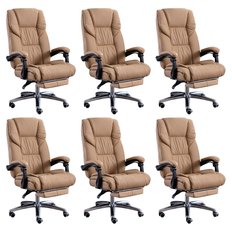 Modern Leather Slide Chair Padded Arms Adjustable Seat Height Office Chair with Wheels Khaki 6 Piece Set Clearhalo 'furn' 'furn_office_chair' 'Furniture' 'Office Chairs' 'Office Furniture' 'office_chair' 6982198