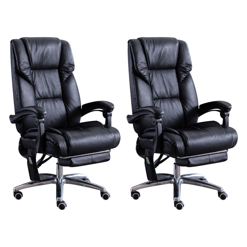 Modern Leather Slide Chair Padded Arms Adjustable Seat Height Office Chair with Wheels Black 2 Piece Set Clearhalo 'furn' 'furn_office_chair' 'Furniture' 'Office Chairs' 'Office Furniture' 'office_chair' 6982200