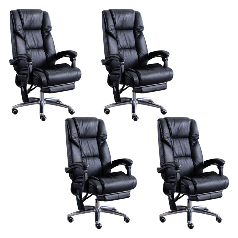 Modern Leather Slide Chair Padded Arms Adjustable Seat Height Office Chair with Wheels Black 4 Piece Set Clearhalo 'furn' 'furn_office_chair' 'Furniture' 'Office Chairs' 'Office Furniture' 'office_chair' 6982201