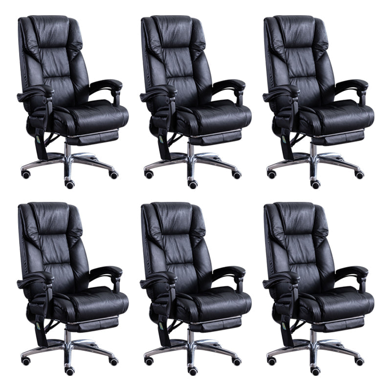 Modern Leather Slide Chair Padded Arms Adjustable Seat Height Office Chair with Wheels Black 6 Piece Set Clearhalo 'furn' 'furn_office_chair' 'Furniture' 'Office Chairs' 'Office Furniture' 'office_chair' 6982202