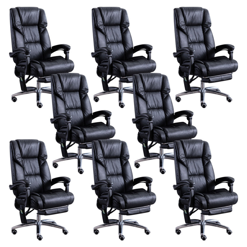 Modern Leather Slide Chair Padded Arms Adjustable Seat Height Office Chair with Wheels Black 8 Piece Set Clearhalo 'furn' 'furn_office_chair' 'Furniture' 'Office Chairs' 'Office Furniture' 'office_chair' 6982203