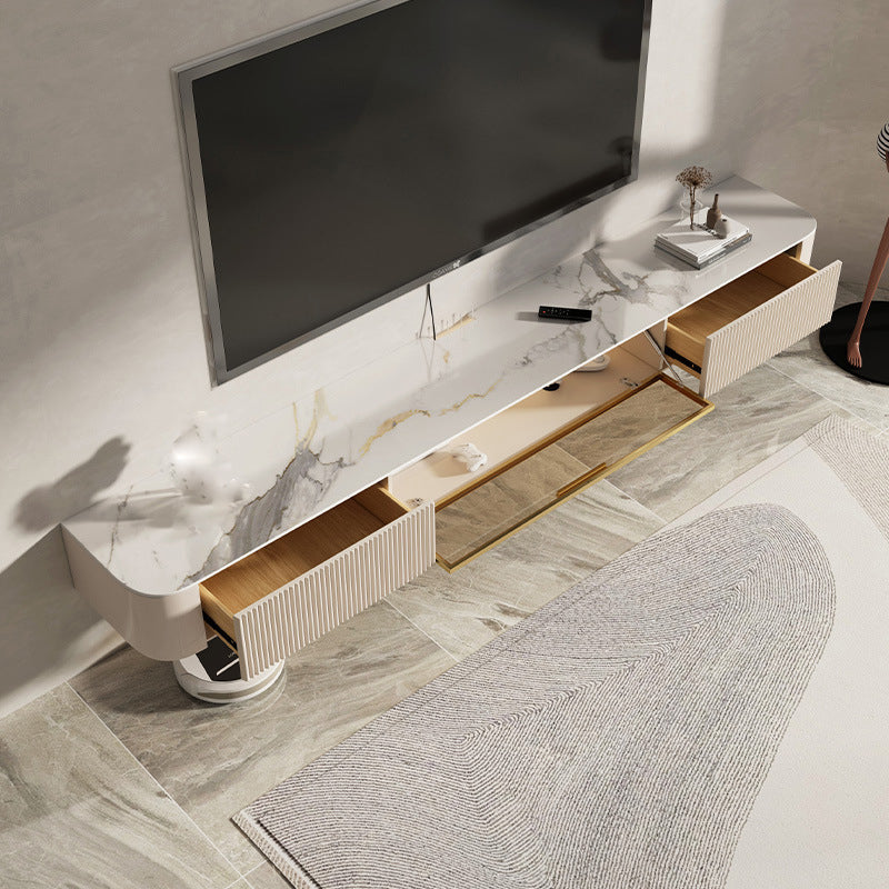 Modern TV Stand Console Stone Media Console TV Stand with Drawers 87"L x 12"W x 8"H Clearhalo 'furn' 'furn_tv_stands_entertainment_centers' 'Furniture' 'Living Room Furniture' 'TV Stands & Entertainment Centers' 'TV Stands & Media Storage Furniture' 'tv_stands_entertainment_centers' 6982623