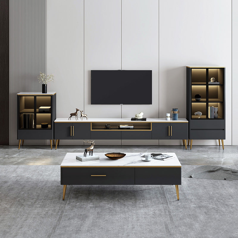 Glam TV Stand Console Open Storage Media Console TV Stand with Drawers Clearhalo 'furn' 'furn_tv_stands_entertainment_centers' 'Furniture' 'Living Room Furniture' 'TV Stands & Entertainment Centers' 'TV Stands & Media Storage Furniture' 'tv_stands_entertainment_centers' 6982633