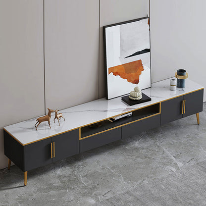 Glam TV Stand Console Open Storage Media Console TV Stand with Drawers 79"L x 14"W x 17"H Stone Clearhalo 'furn' 'furn_tv_stands_entertainment_centers' 'Furniture' 'Living Room Furniture' 'TV Stands & Entertainment Centers' 'TV Stands & Media Storage Furniture' 'tv_stands_entertainment_centers' 6982634