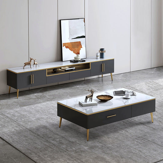 Glam TV Stand Console Open Storage Media Console TV Stand with Drawers Clearhalo 'furn' 'furn_tv_stands_entertainment_centers' 'Furniture' 'Living Room Furniture' 'TV Stands & Entertainment Centers' 'TV Stands & Media Storage Furniture' 'tv_stands_entertainment_centers' 6982635