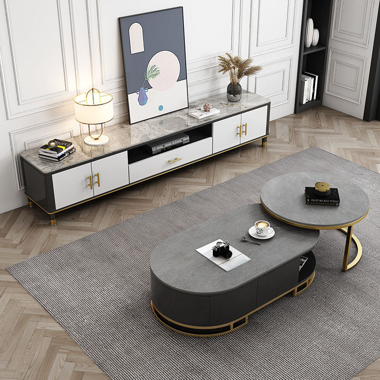 Stone Media Console Glam Faux Wood 1 Drawer TV Console with Doors Clearhalo 'furn' 'furn_tv_stands_entertainment_centers' 'Furniture' 'Living Room Furniture' 'TV Stands & Entertainment Centers' 'TV Stands & Media Storage Furniture' 'tv_stands_entertainment_centers' 6982664