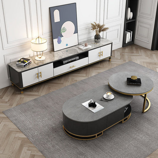 Console multimediale di pietra glam faux wood 1 cassetto console televisiva con porte