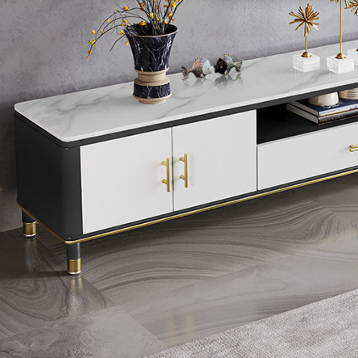 Stone Media Console Glam Faux Wood 1 Drawer TV Console with Doors Clearhalo 'furn' 'furn_tv_stands_entertainment_centers' 'Furniture' 'Living Room Furniture' 'TV Stands & Entertainment Centers' 'TV Stands & Media Storage Furniture' 'tv_stands_entertainment_centers' 6982669