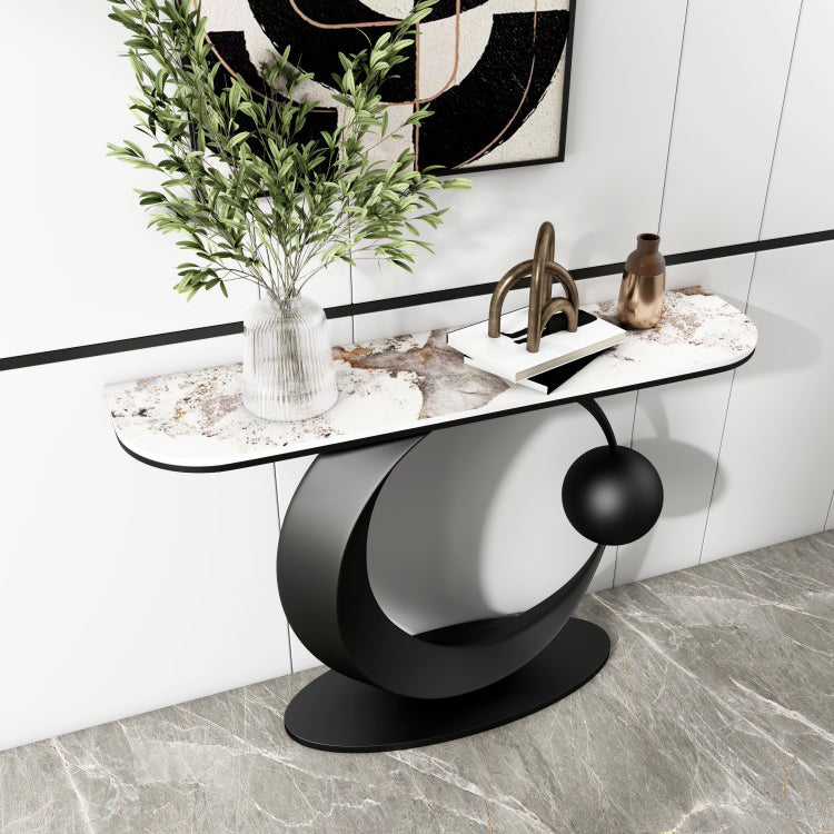 Halbmond zeitgenössischer Konsolen Akzenttisch Antikes Finish -Konsole -Sofa Tisch in Stein