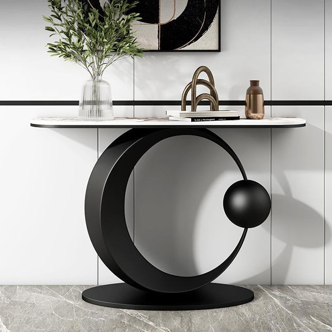 Halbmond zeitgenössischer Konsolen Akzenttisch Antikes Finish -Konsole -Sofa Tisch in Stein