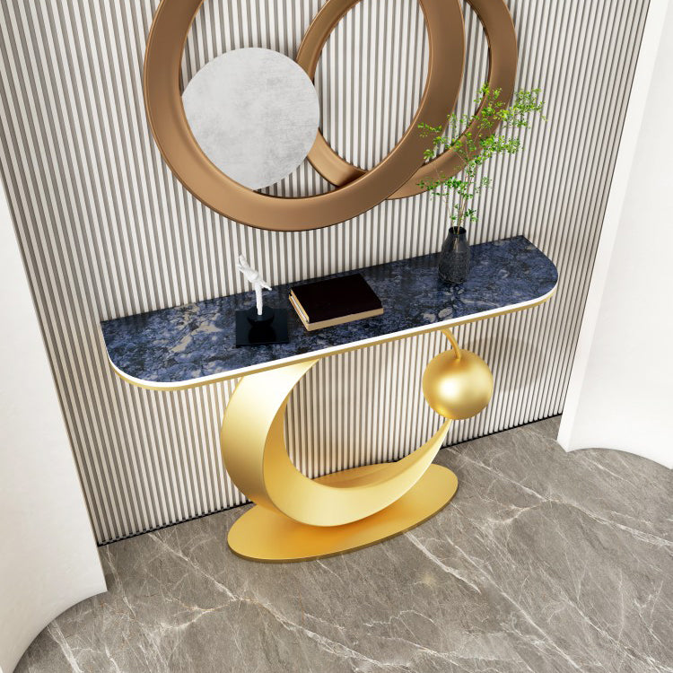 Halbmond zeitgenössischer Konsolen Akzenttisch Antikes Finish -Konsole -Sofa Tisch in Stein