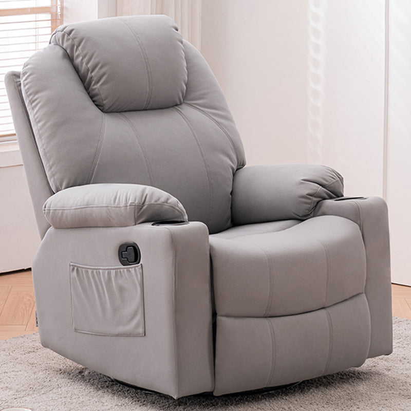 Metal Frame Home Theater Recliner Swivel Rocker Chair with Storage Faux Leather Gray Clearhalo 'Chairs & Seating' 'furn' 'furn_recliners' 'Furniture' 'Living Room Furniture' 'Recliners' 6983927
