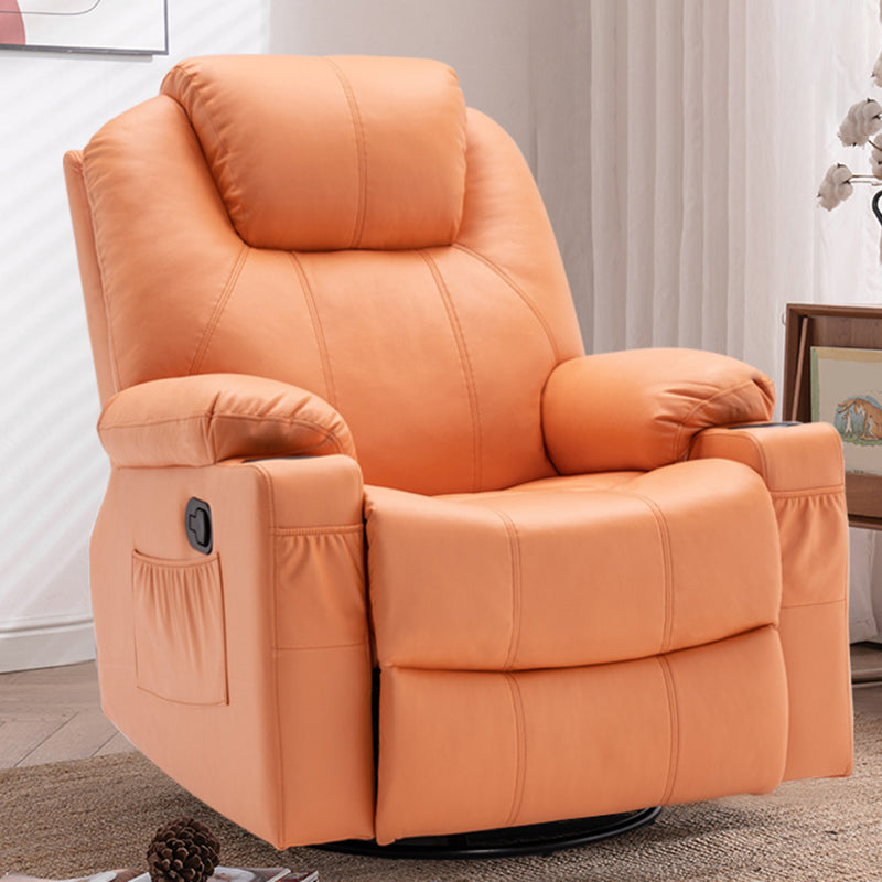 Metal Frame Home Theater Recliner Swivel Rocker Chair with Storage Faux Leather Orange Clearhalo 'Chairs & Seating' 'furn' 'furn_recliners' 'Furniture' 'Living Room Furniture' 'Recliners' 6983929