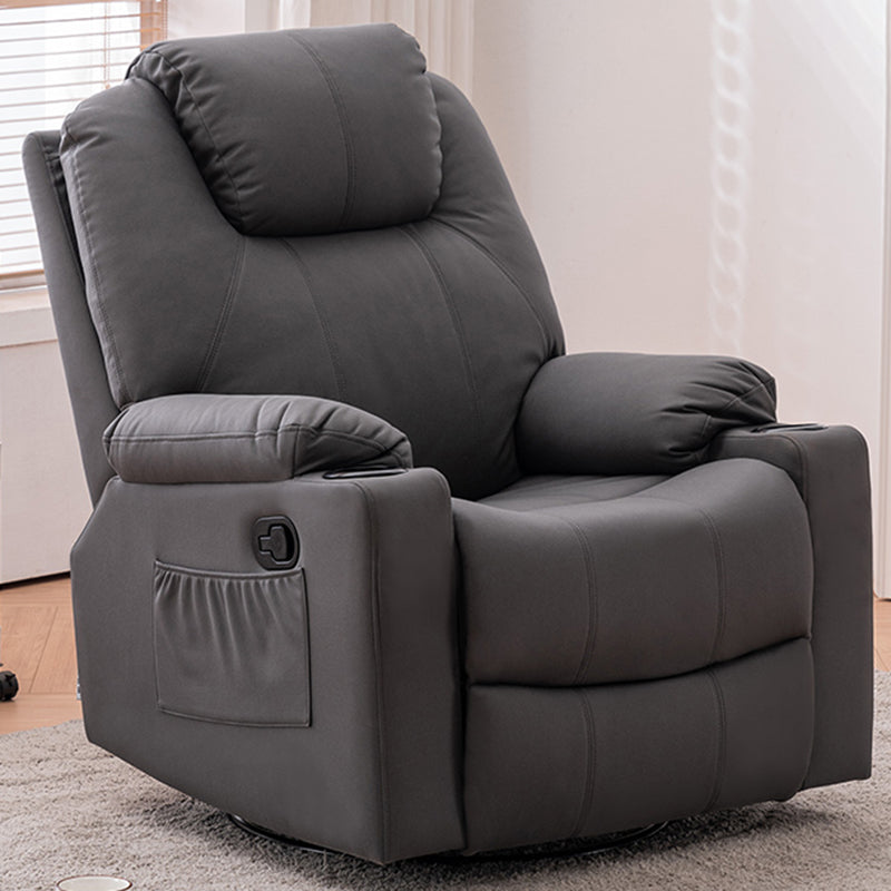 Metal Frame Home Theater Recliner Swivel Rocker Chair with Storage Faux Leather Dark Gray Clearhalo 'Chairs & Seating' 'furn' 'furn_recliners' 'Furniture' 'Living Room Furniture' 'Recliners' 6983933