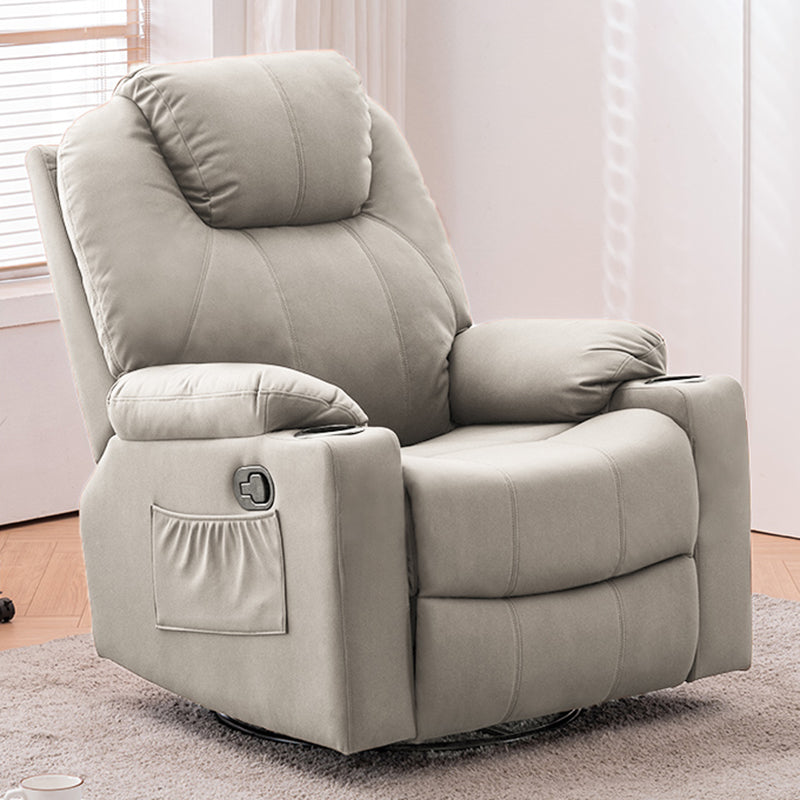 Metal Frame Home Theater Recliner Swivel Rocker Chair with Storage Faux Leather Light Grey Clearhalo 'Chairs & Seating' 'furn' 'furn_recliners' 'Furniture' 'Living Room Furniture' 'Recliners' 6983934