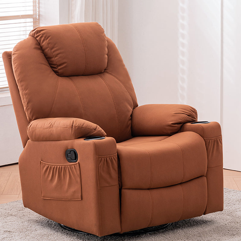 Metal Frame Home Theater Recliner Swivel Rocker Chair with Storage Faux Leather Coffee Clearhalo 'Chairs & Seating' 'furn' 'furn_recliners' 'Furniture' 'Living Room Furniture' 'Recliners' 6983937