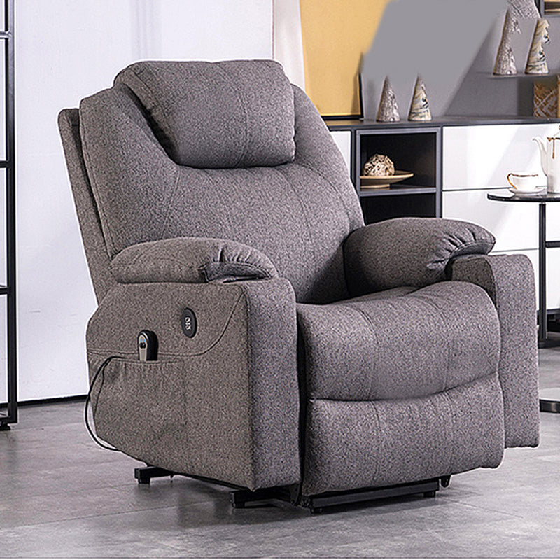 Metal Frame Home Theater Recliner Swivel Rocker Chair with Storage Linen Gray Clearhalo 'Chairs & Seating' 'furn' 'furn_recliners' 'Furniture' 'Living Room Furniture' 'Recliners' 6983939