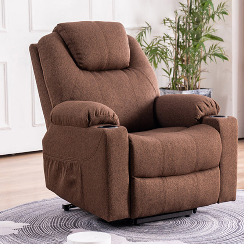 Metal Frame Home Theater Recliner Swivel Rocker Chair with Storage Linen Dark Coffee Clearhalo 'Chairs & Seating' 'furn' 'furn_recliners' 'Furniture' 'Living Room Furniture' 'Recliners' 6983940