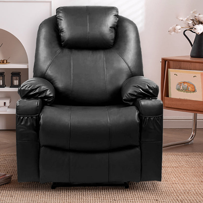 Metal Frame Home Theater Recliner Swivel Rocker Chair with Storage Genuine Leather Black Clearhalo 'Chairs & Seating' 'furn' 'furn_recliners' 'Furniture' 'Living Room Furniture' 'Recliners' 6983942