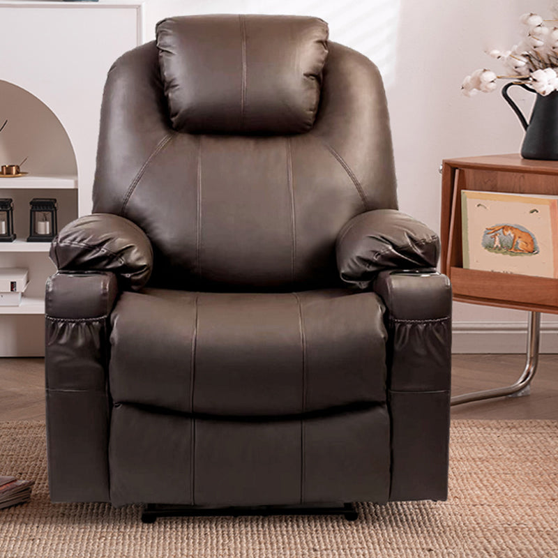 Metal Frame Home Theater Recliner Swivel Rocker Chair with Storage Genuine Leather Dark Brown Clearhalo 'Chairs & Seating' 'furn' 'furn_recliners' 'Furniture' 'Living Room Furniture' 'Recliners' 6983945