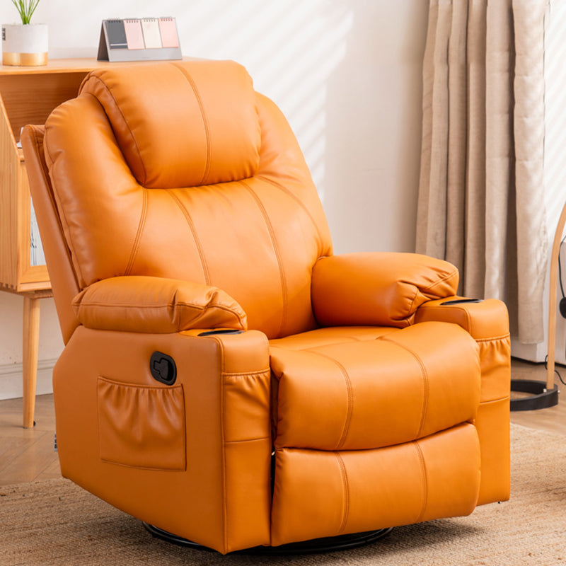 Metal Frame Home Theater Recliner Swivel Rocker Chair with Storage Nanofabrics Orange Clearhalo 'Chairs & Seating' 'furn' 'furn_recliners' 'Furniture' 'Living Room Furniture' 'Recliners' 6983946