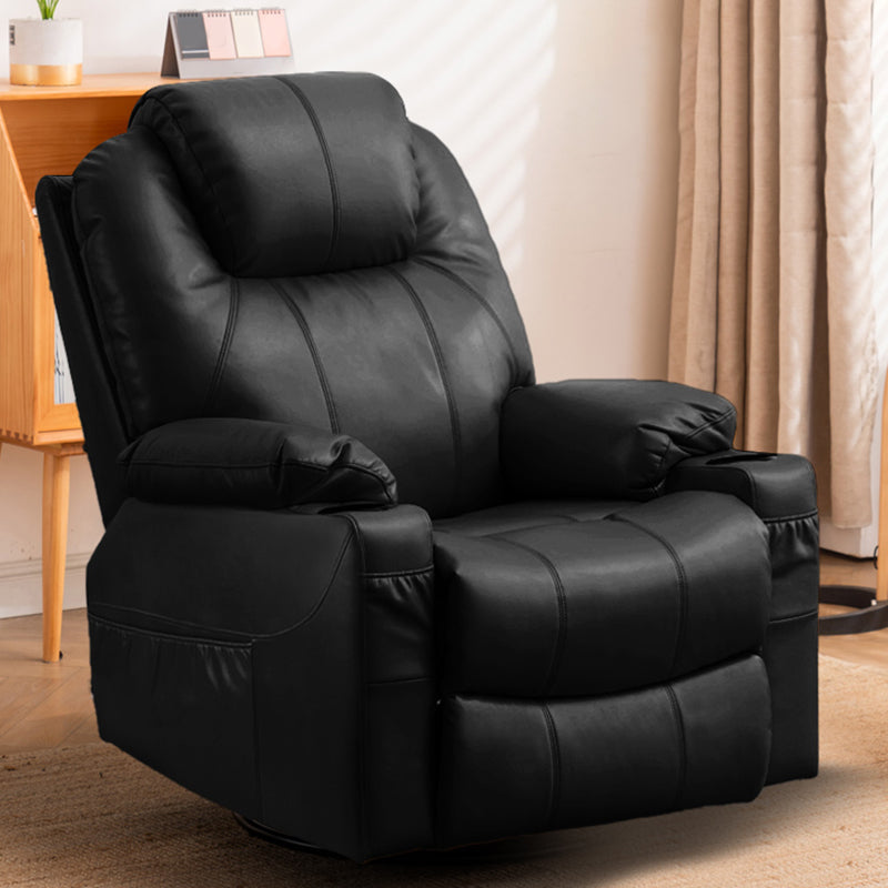 Metal Frame Home Theater Recliner Swivel Rocker Chair with Storage PU(Polyurethane) Black Clearhalo 'Chairs & Seating' 'furn' 'furn_recliners' 'Furniture' 'Living Room Furniture' 'Recliners' 6983952